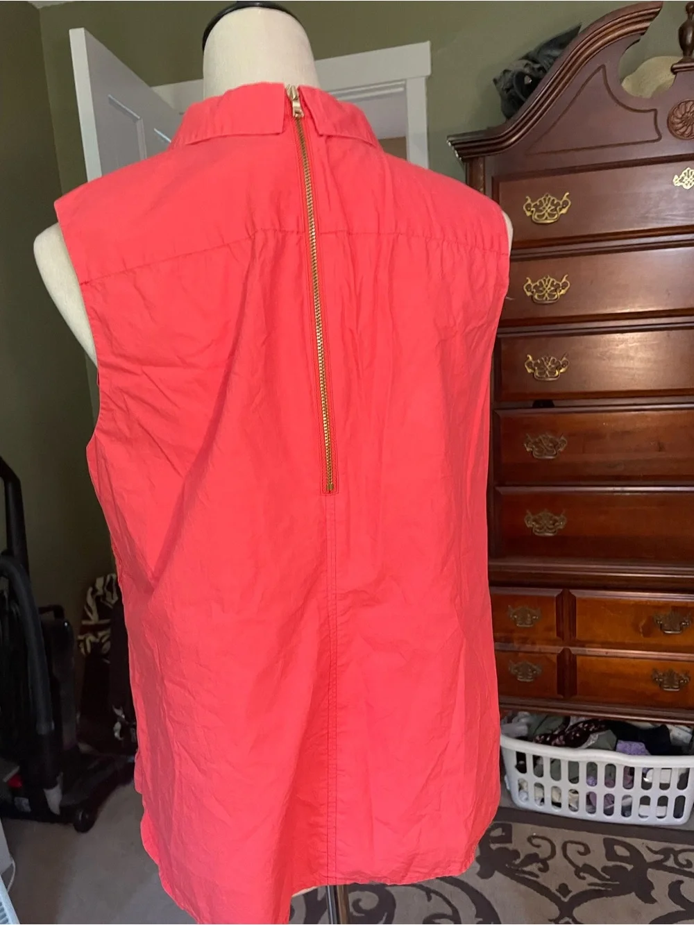 J. Crew Coral Sleeveless Eyelet Collared Blouse